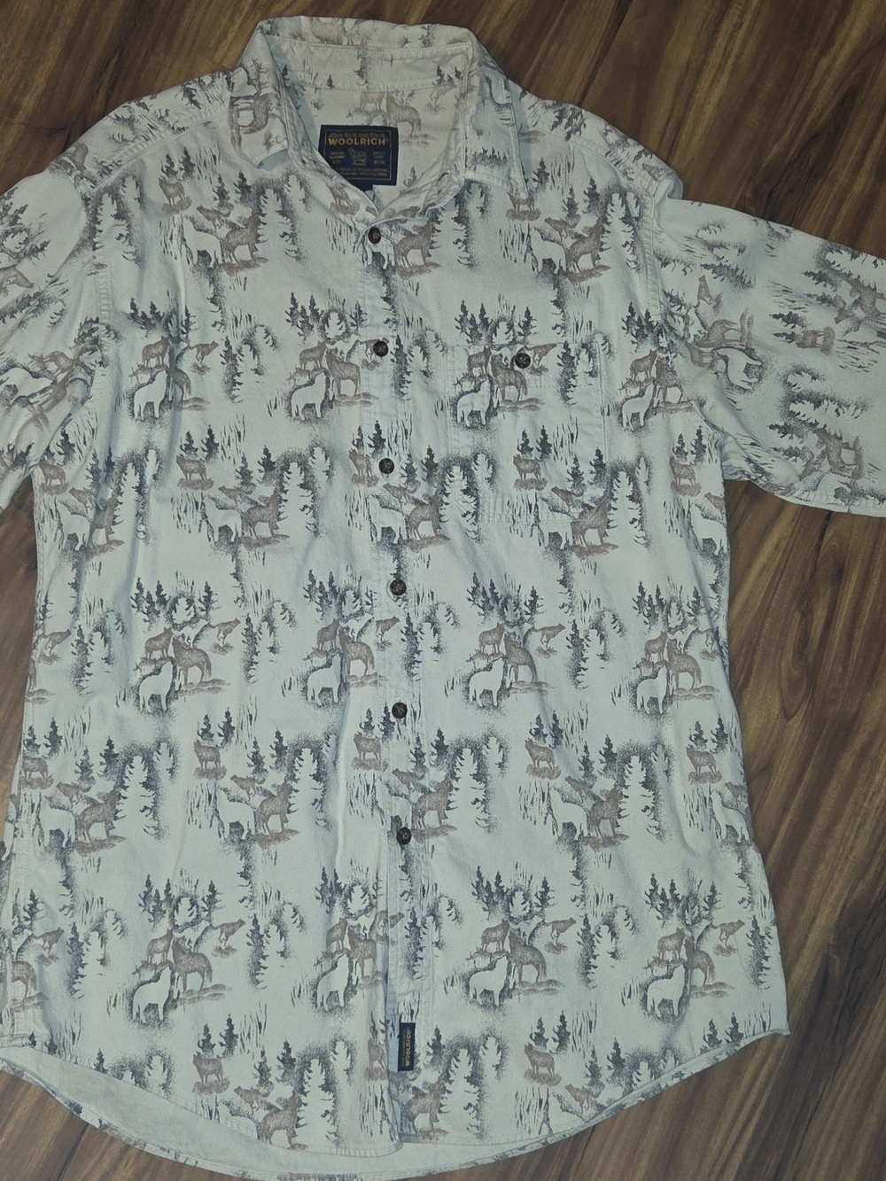 Woolrich Long Sleeve Button-Down with Moose & Forest Motif